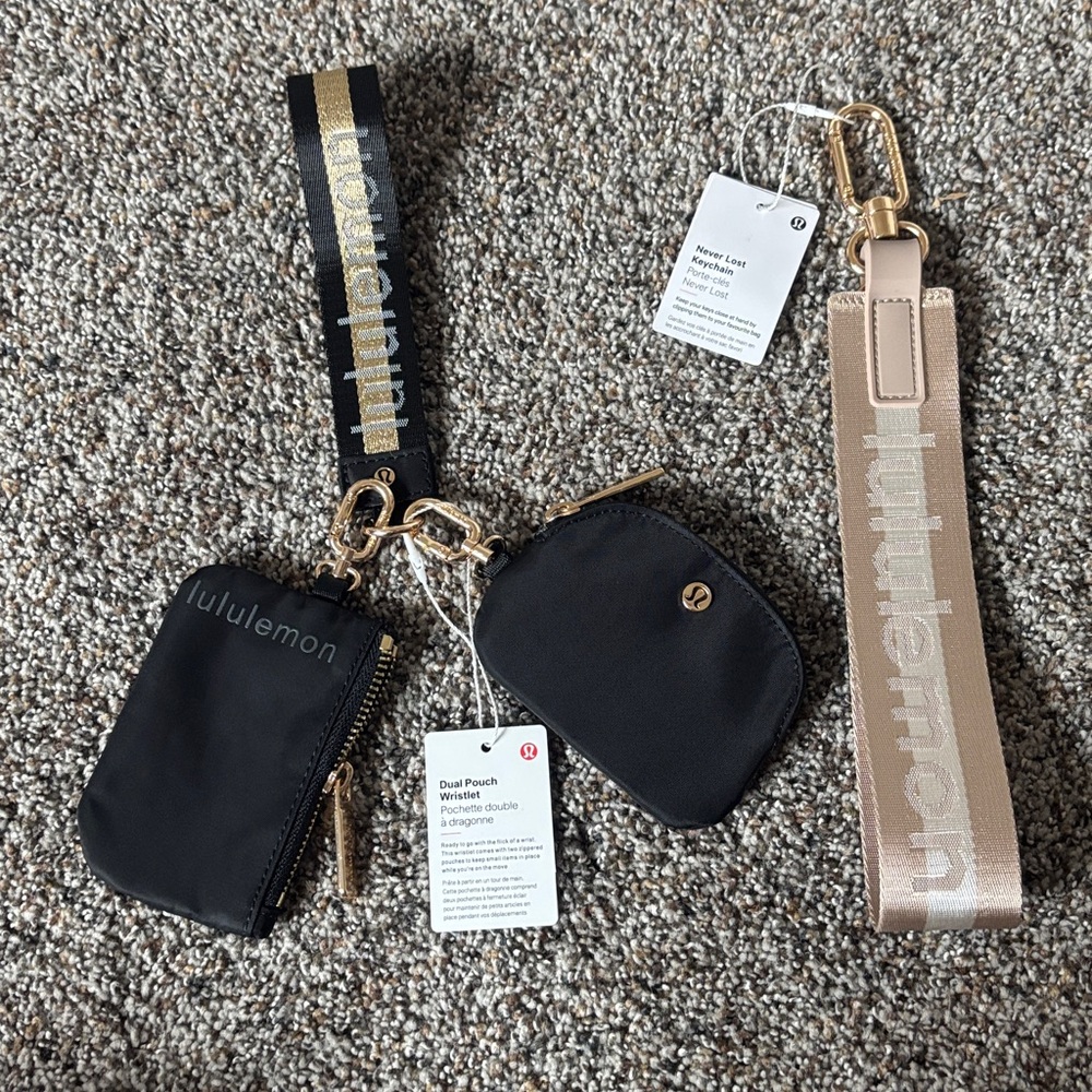 lululemon athletica Black and Gold Dual Pouch Wristlet